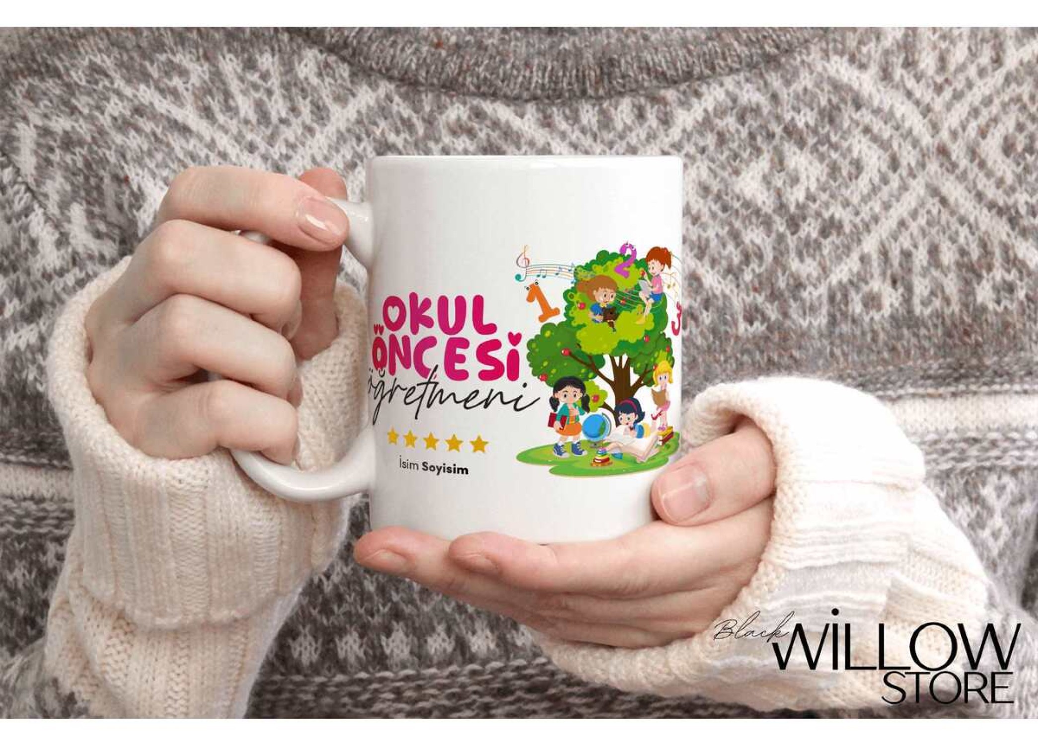 OKUL ÖNCESİ ÖĞRETMENİ TEMALI KİŞİYE ÖZEL SERAMİK KUPA BARDAK