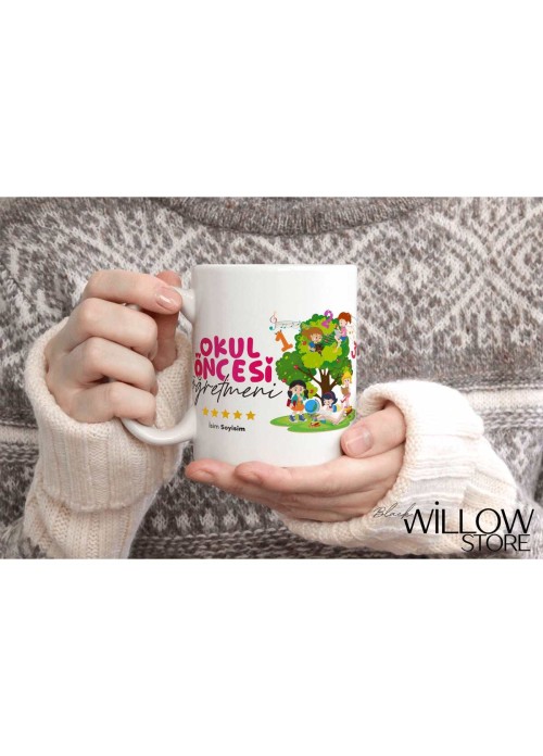 OKUL ÖNCESİ ÖĞRETMENİ TEMALI KİŞİYE ÖZEL SERAMİK KUPA BARDAK
