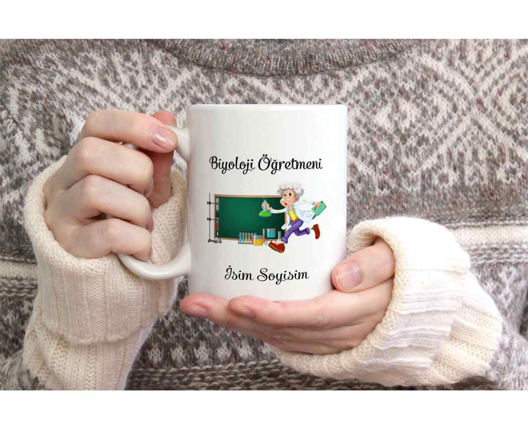 BİYOLOJİ ÖĞRETMENİ TEMALI KİŞİYE ÖZEL SERAMİK KUPA BARDAK