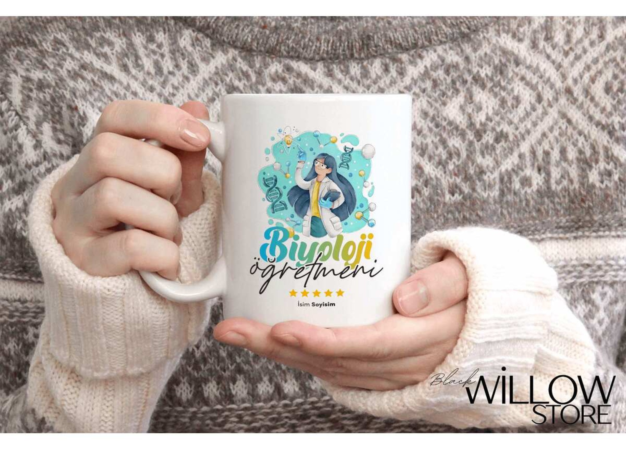 BİYOLOJİ ÖĞRETMENİ TEMALI KİŞİYE ÖZEL SERAMİK KUPA BARDAK