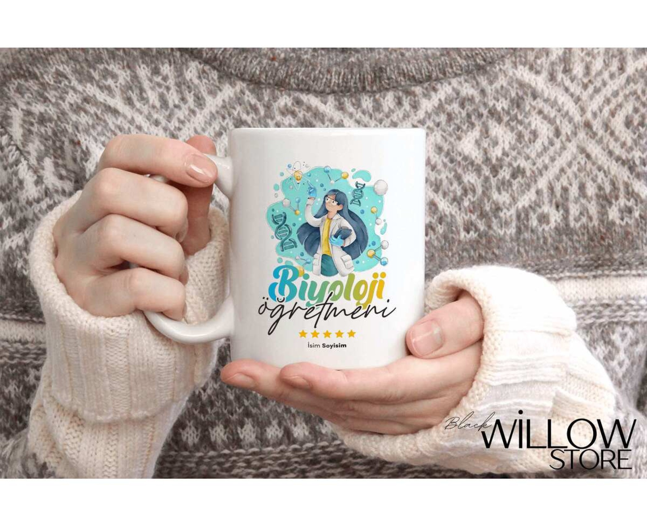 BİYOLOJİ ÖĞRETMENİ TEMALI KİŞİYE ÖZEL SERAMİK KUPA BARDAK