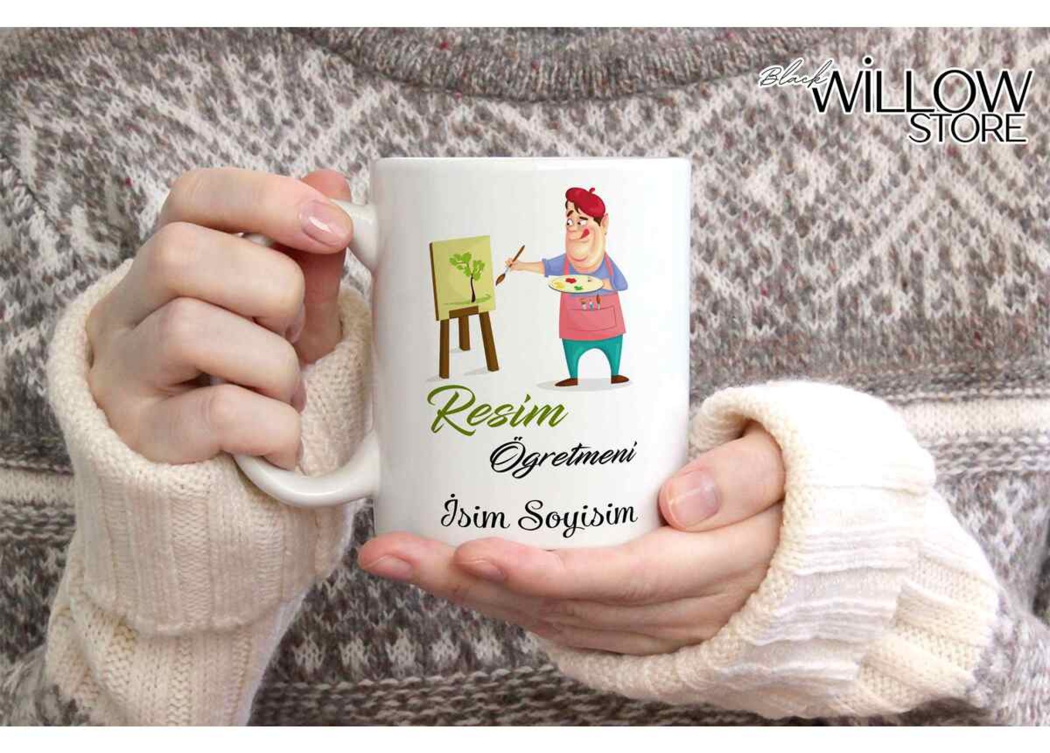 RESİM ÖĞRETMENİ TEMALI KİŞİYE ÖZEL SERAMİK KUPA BARDAK