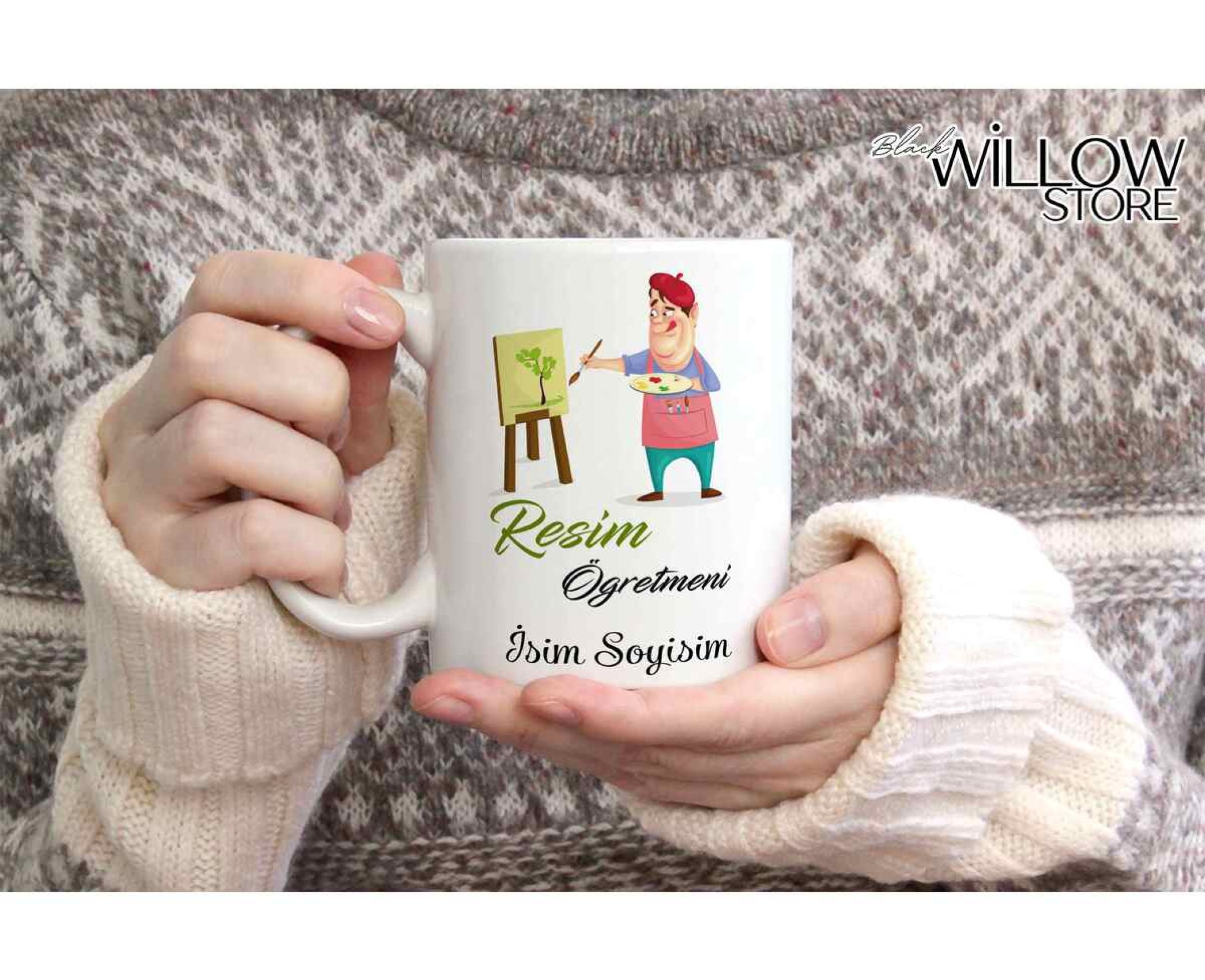 RESİM ÖĞRETMENİ TEMALI KİŞİYE ÖZEL SERAMİK KUPA BARDAK