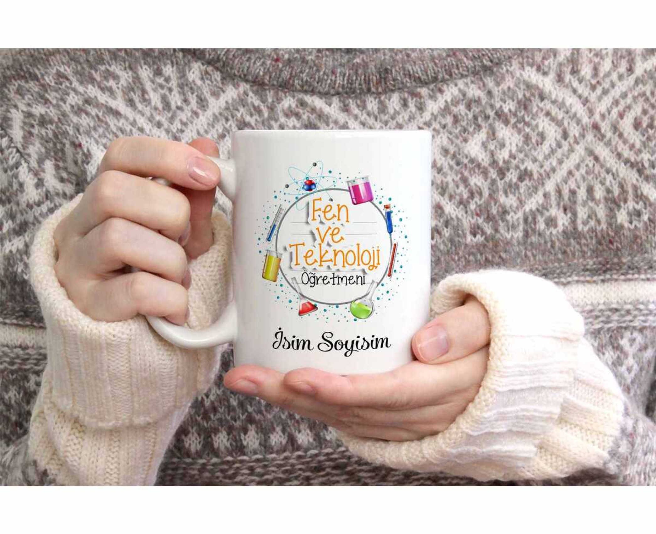 FEN VE TEKNOLOJİ ÖĞRETMENİ TEMALI KİŞİYE ÖZEL SERAMİK KUPA BARDAK