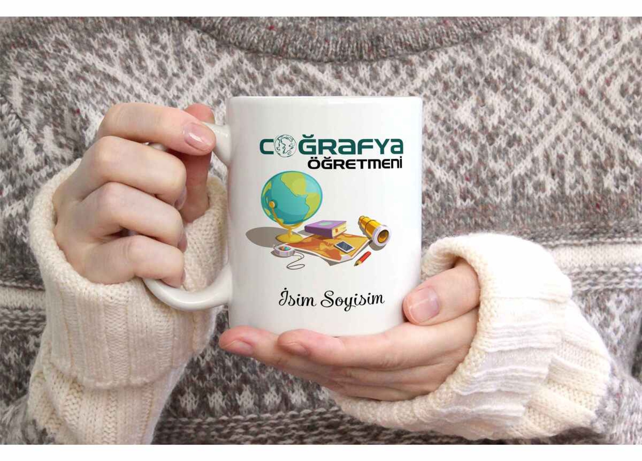 COĞRAFYA ÖĞRETMENİ TEMALI KİŞİYE ÖZEL SERAMİK KUPA BARDAK