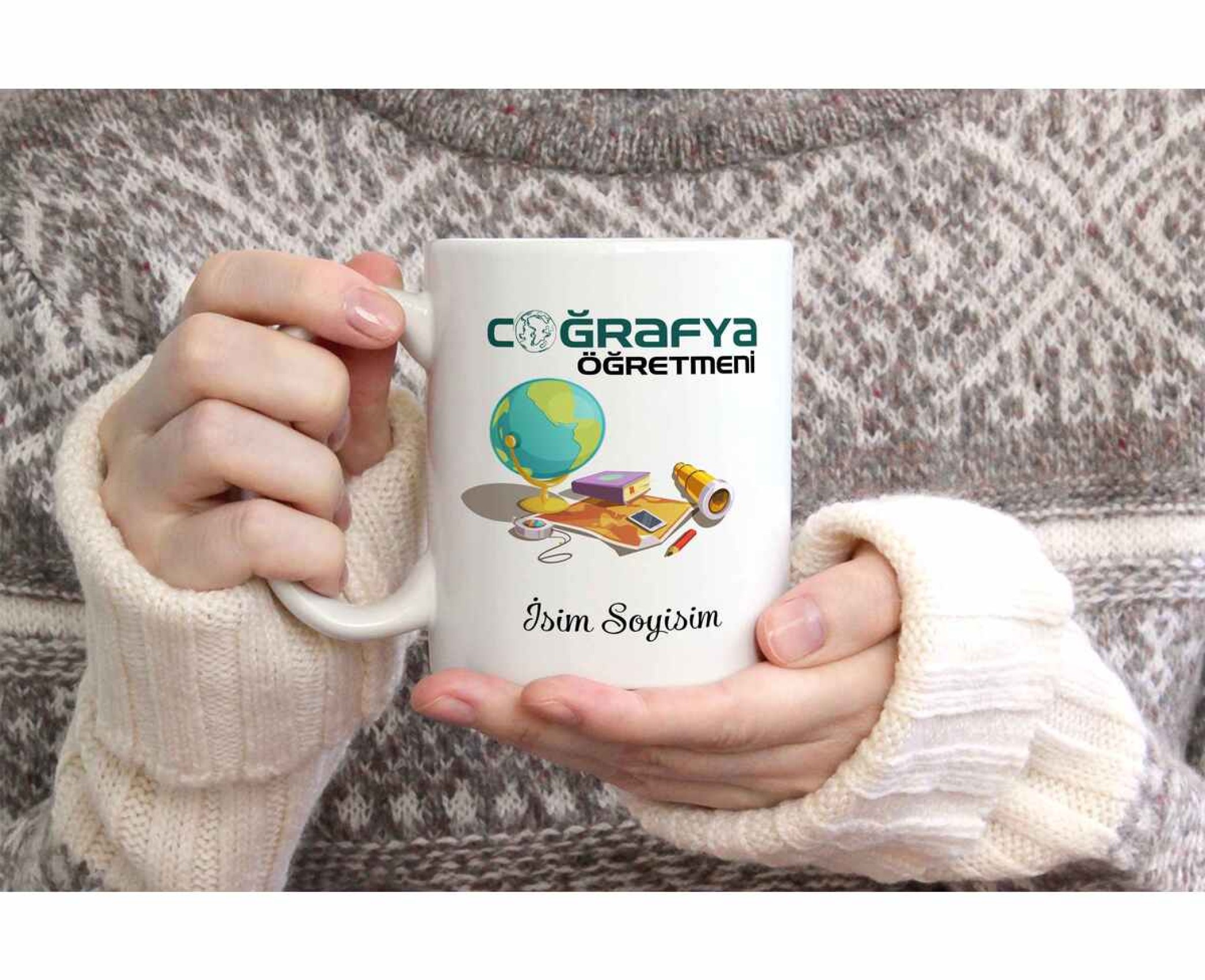 COĞRAFYA ÖĞRETMENİ TEMALI KİŞİYE ÖZEL SERAMİK KUPA BARDAK