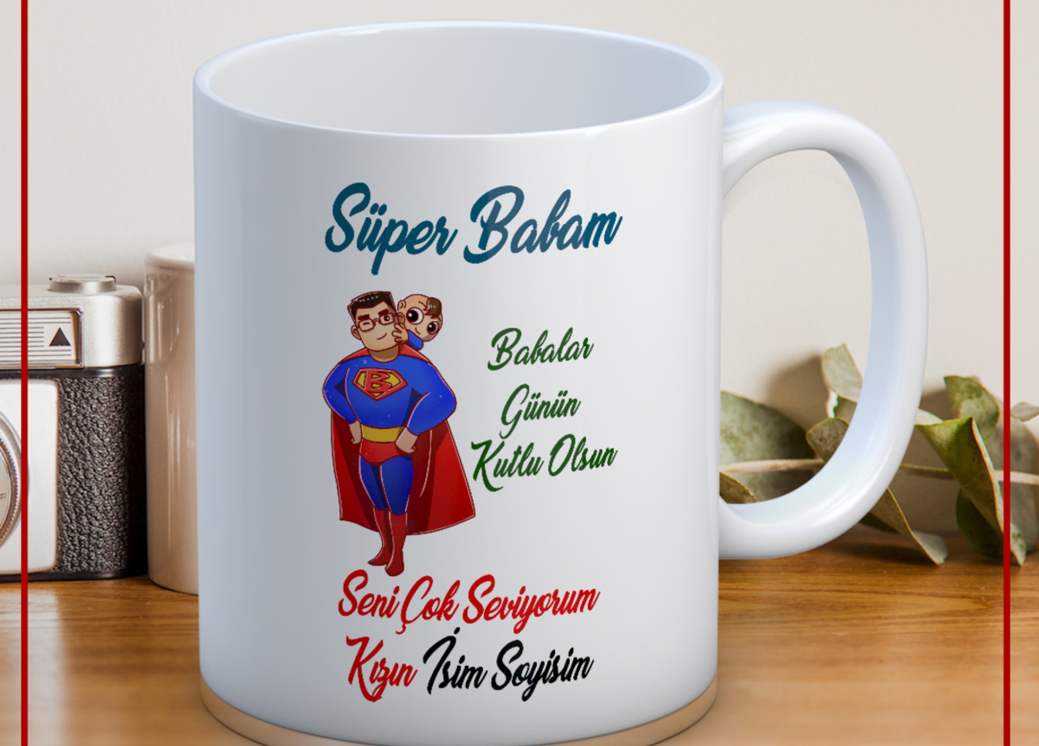 BABALAR GÜNÜ TEMALI İSİMLİ KİŞİYE ÖZEL SERAMİK KUPA BARDAK-75