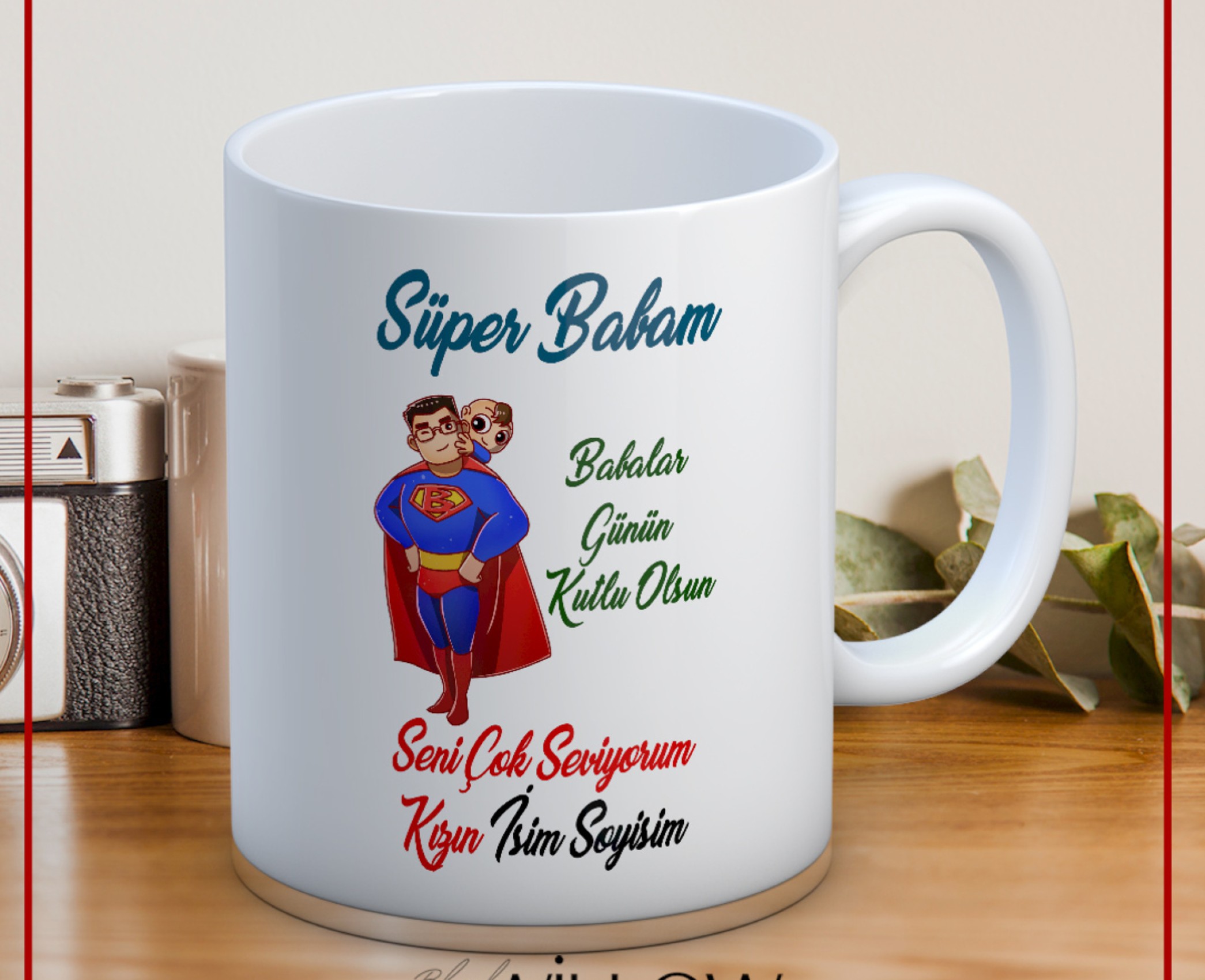 BABALAR GÜNÜ TEMALI İSİMLİ KİŞİYE ÖZEL SERAMİK KUPA BARDAK-75
