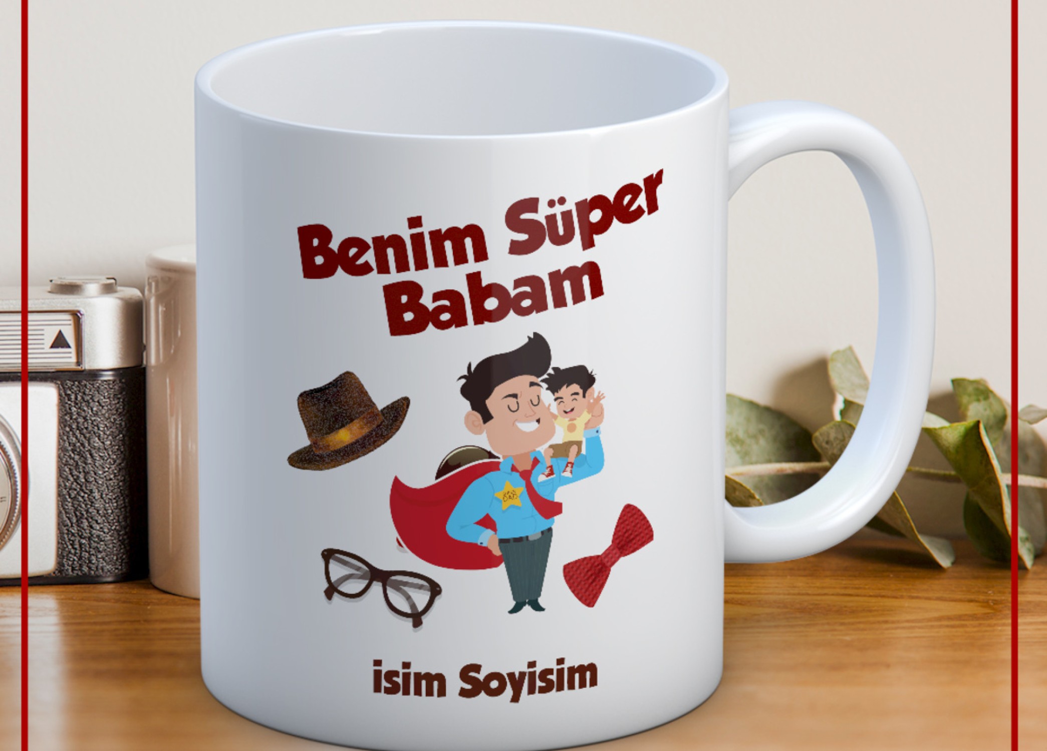 BABALAR GÜNÜ TEMALI İSİMLİ KİŞİYE ÖZEL SERAMİK KUPA BARDAK-37