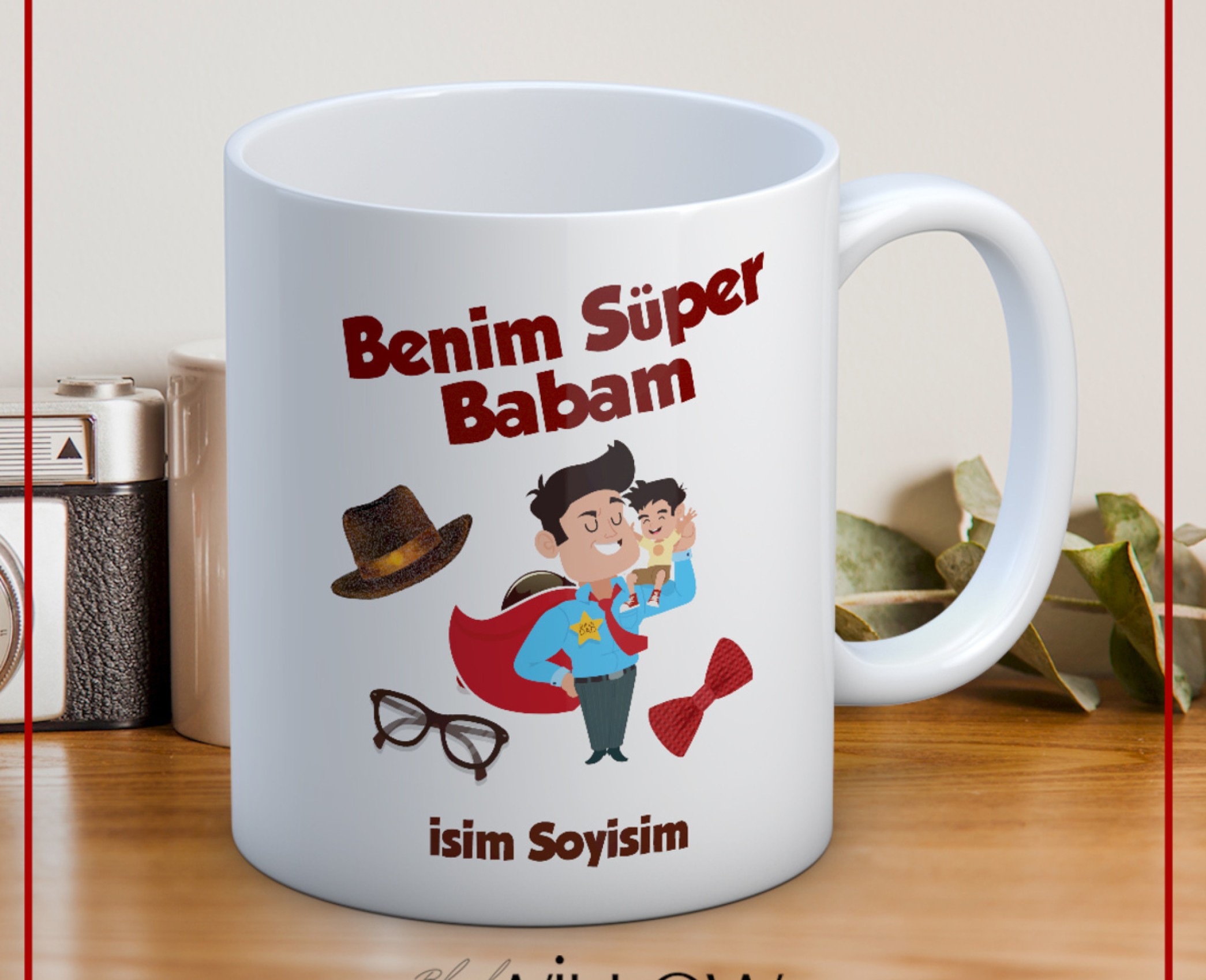 BABALAR GÜNÜ TEMALI İSİMLİ KİŞİYE ÖZEL SERAMİK KUPA BARDAK-37