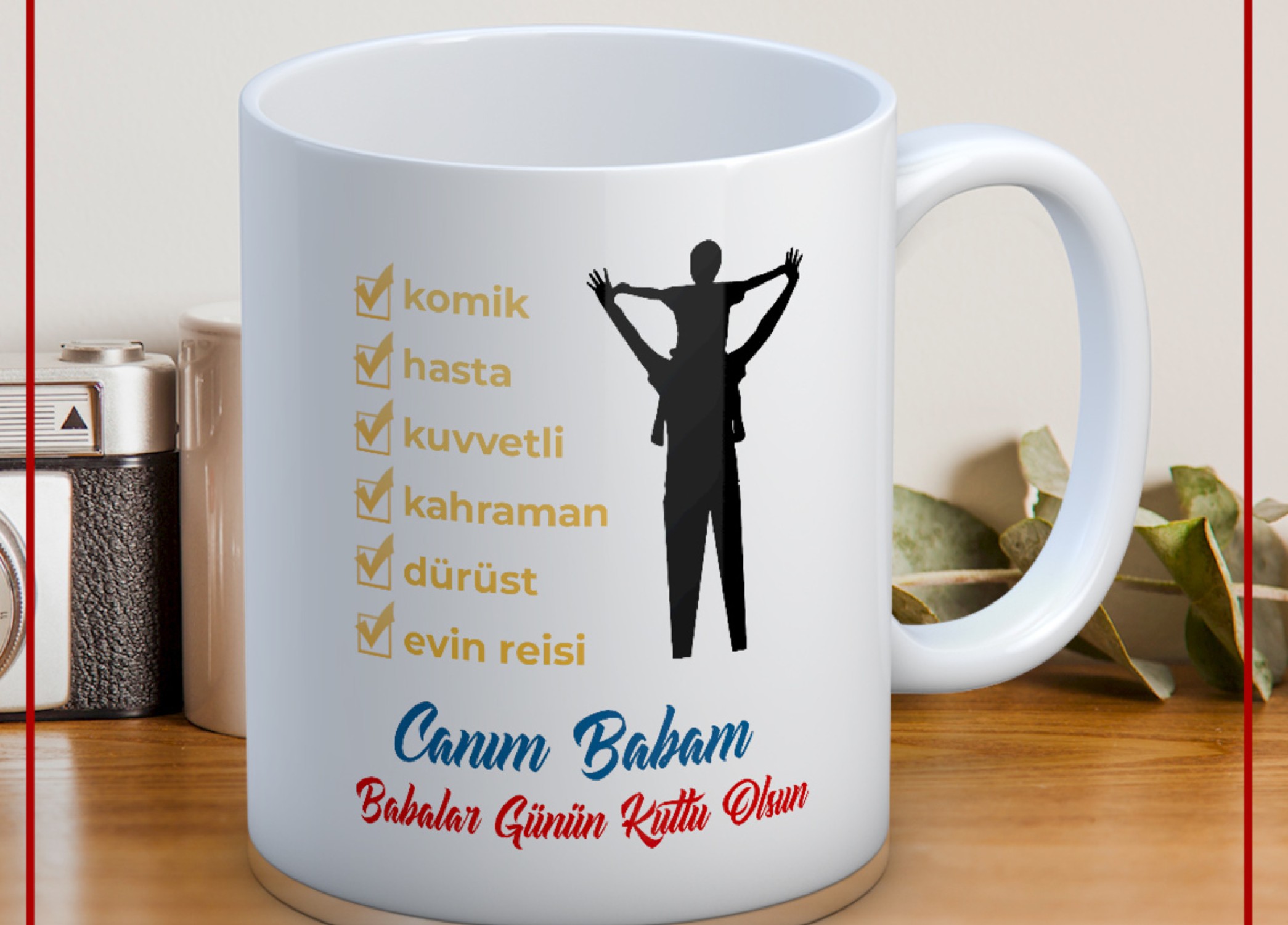 BABALAR GÜNÜ TEMALI İSİMLİ KİŞİYE ÖZEL SERAMİK KUPA BARDAK-43