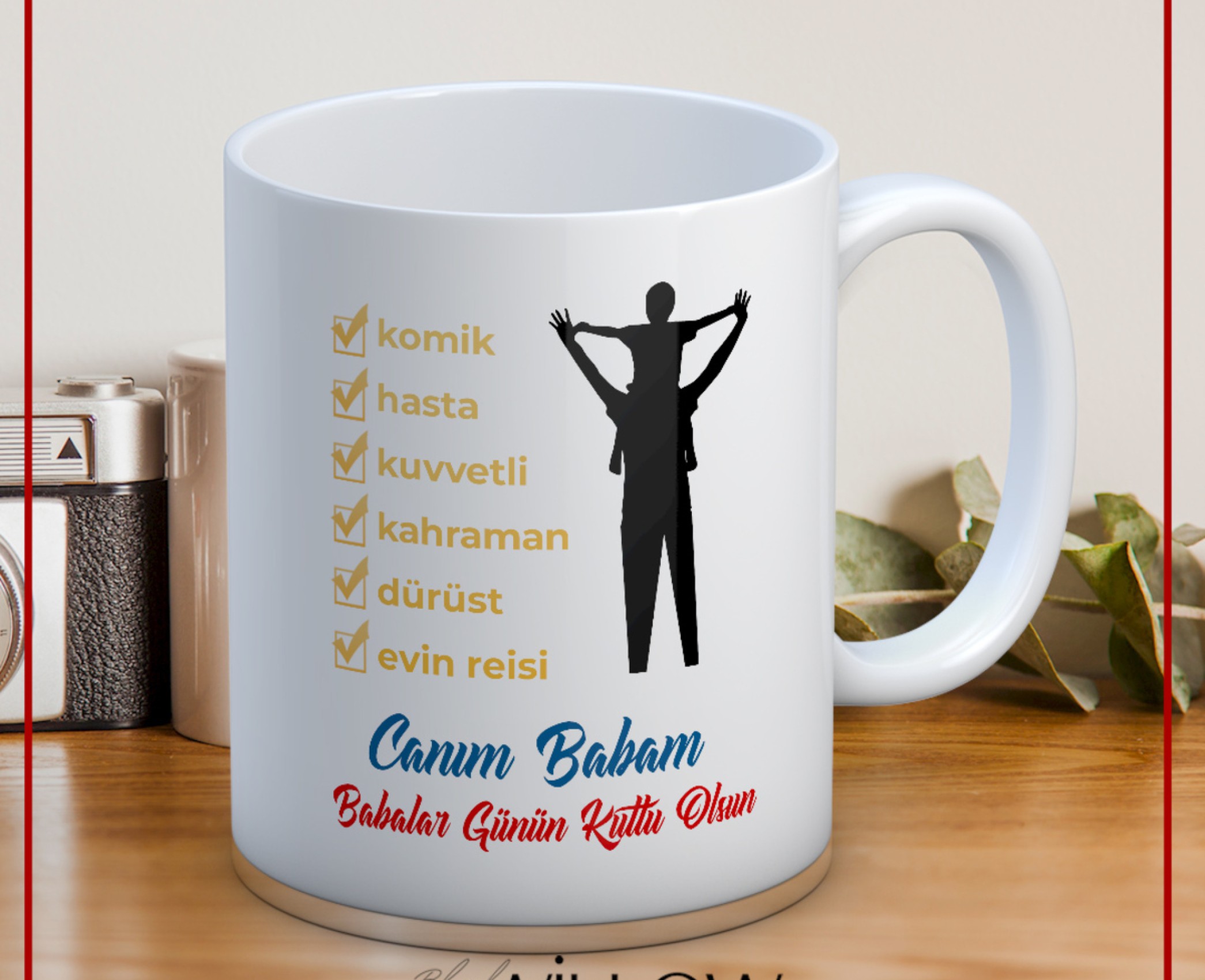 BABALAR GÜNÜ TEMALI İSİMLİ KİŞİYE ÖZEL SERAMİK KUPA BARDAK-43