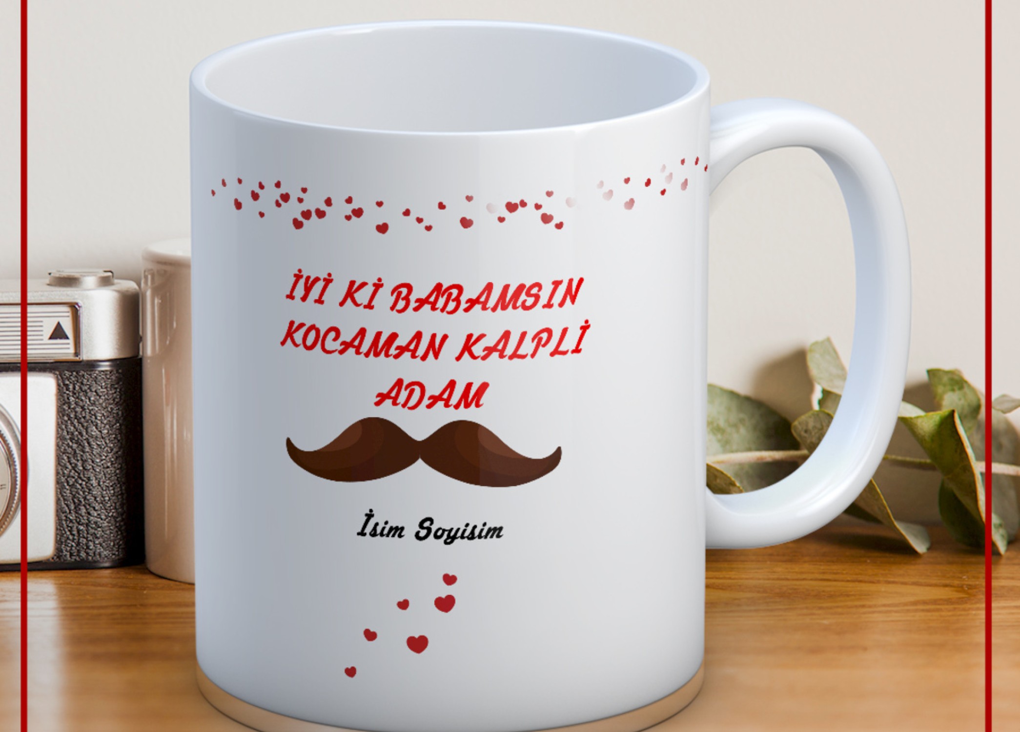 BABALAR GÜNÜ TEMALI İSİMLİ KİŞİYE ÖZEL SERAMİK KUPA BARDAK-70