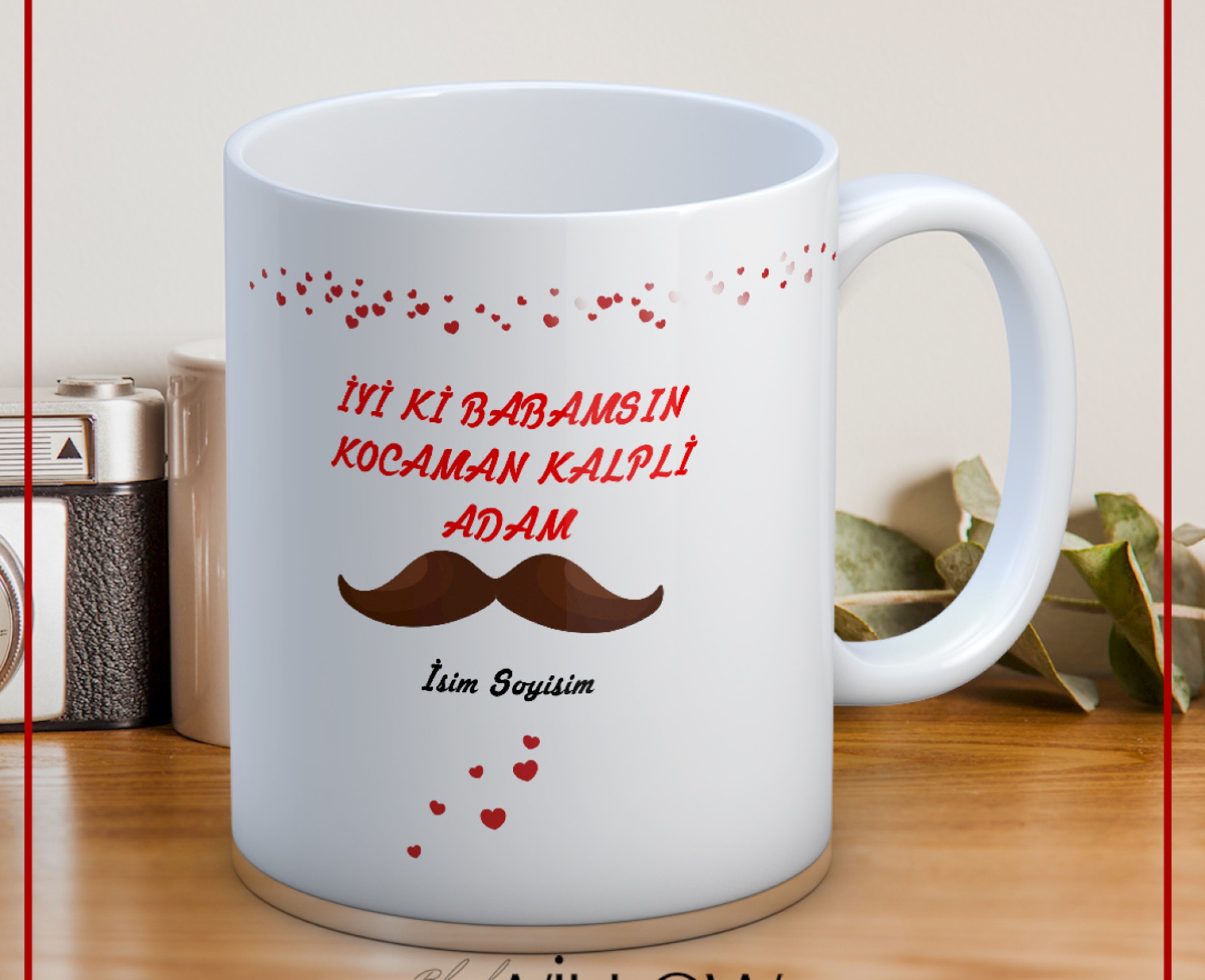 BABALAR GÜNÜ TEMALI İSİMLİ KİŞİYE ÖZEL SERAMİK KUPA BARDAK-70