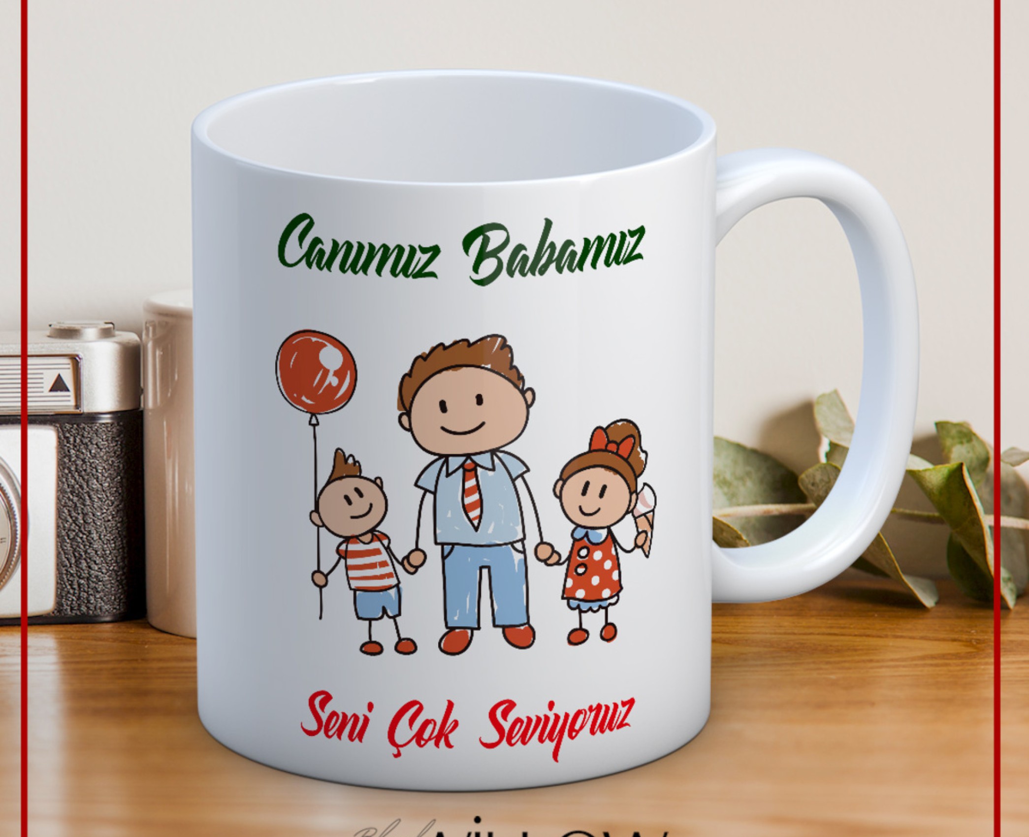 BABALAR GÜNÜ TEMALI İSİMLİ KİŞİYE ÖZEL SERAMİK KUPA BARDAK-8