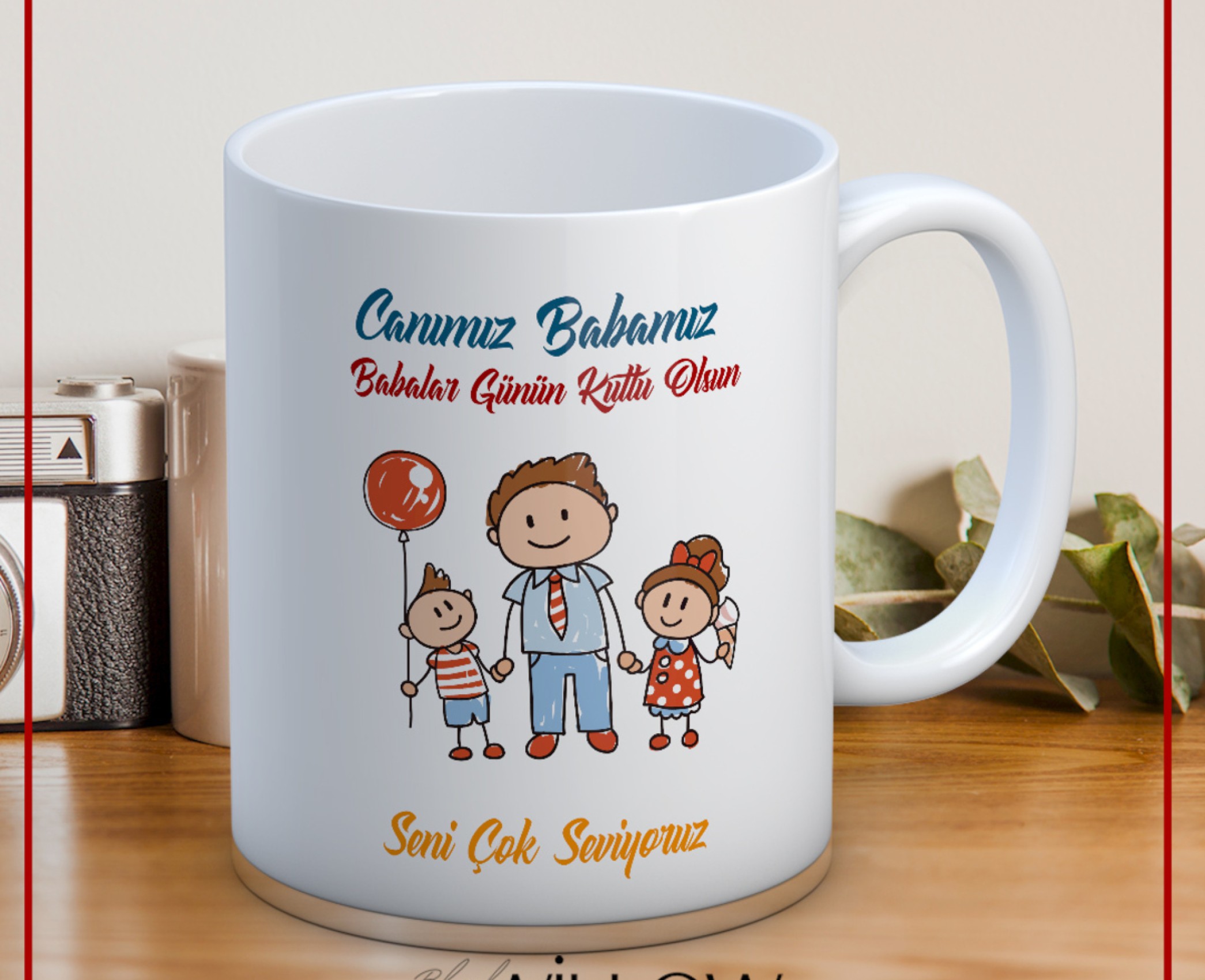 BABALAR GÜNÜ TEMALI İSİMLİ KİŞİYE ÖZEL SERAMİK KUPA BARDAK-52