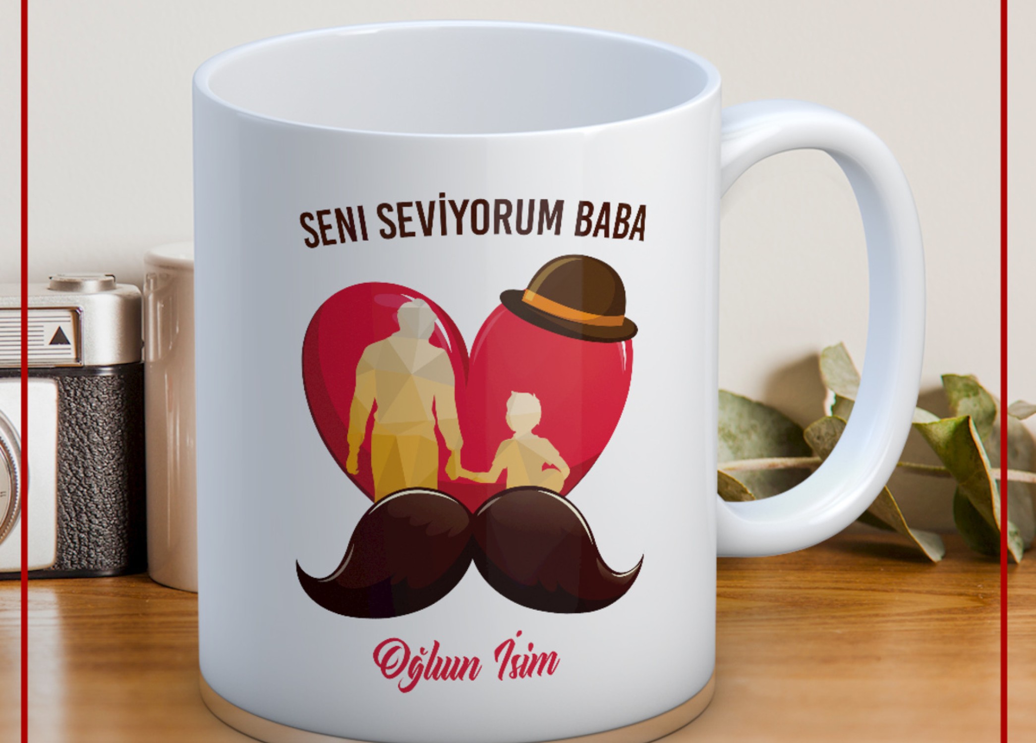 BABALAR GÜNÜ TEMALI İSİMLİ KİŞİYE ÖZEL SERAMİK KUPA BARDAK-64