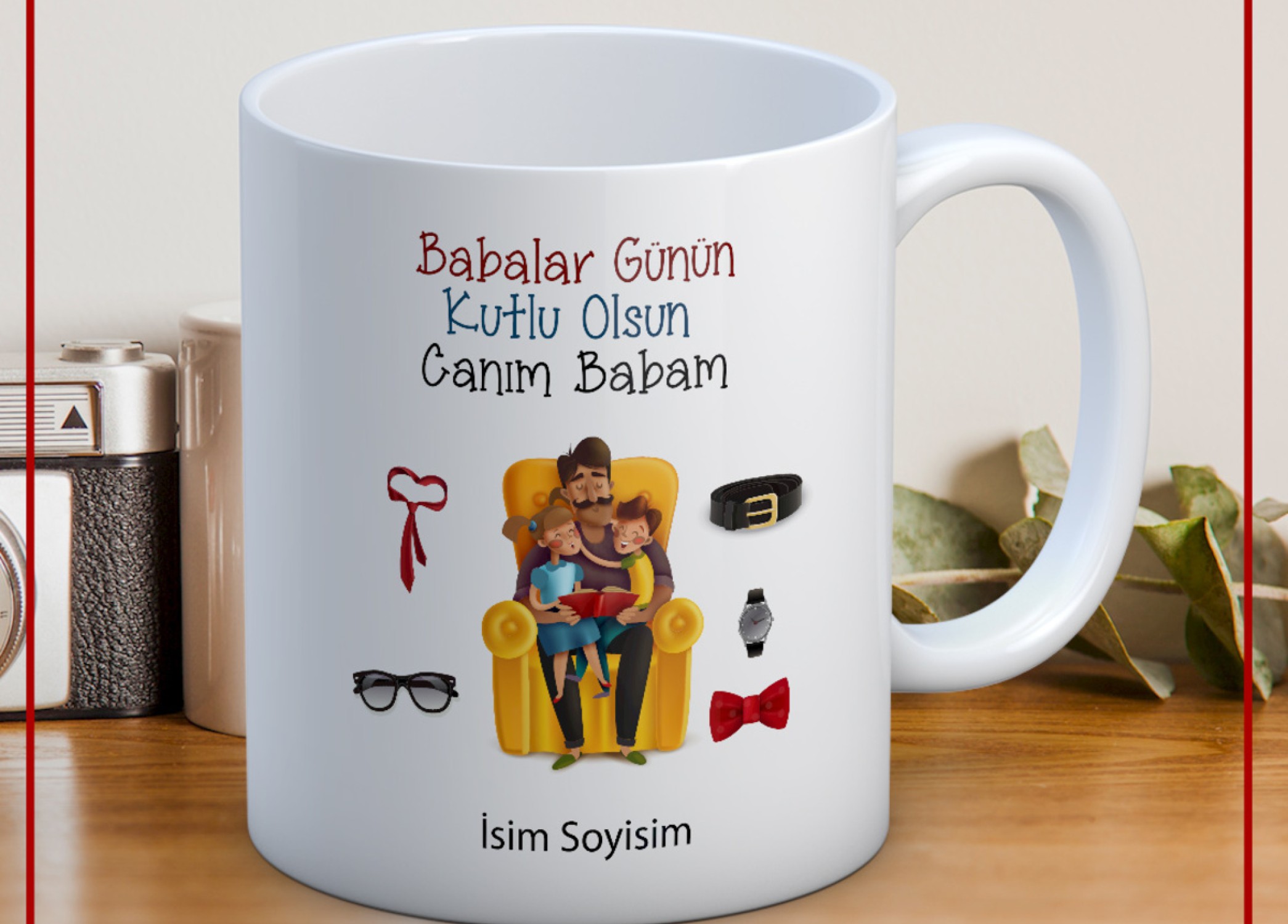 BABALAR GÜNÜ TEMALI İSİMLİ KİŞİYE ÖZEL SERAMİK KUPA BARDAK-9