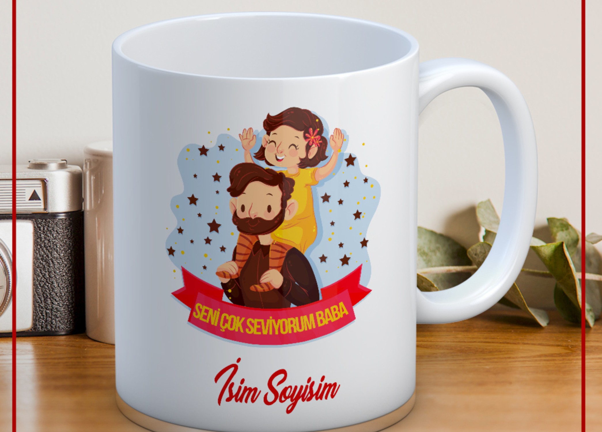 BABALAR GÜNÜ TEMALI İSİMLİ KİŞİYE ÖZEL SERAMİK KUPA BARDAK-74