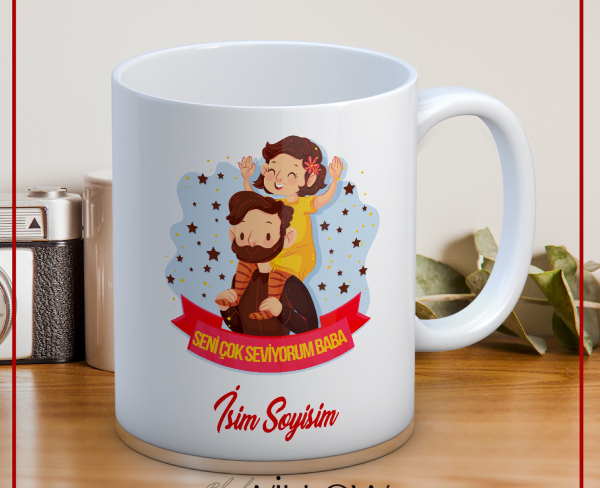 BABALAR GÜNÜ TEMALI İSİMLİ KİŞİYE ÖZEL SERAMİK KUPA BARDAK-74