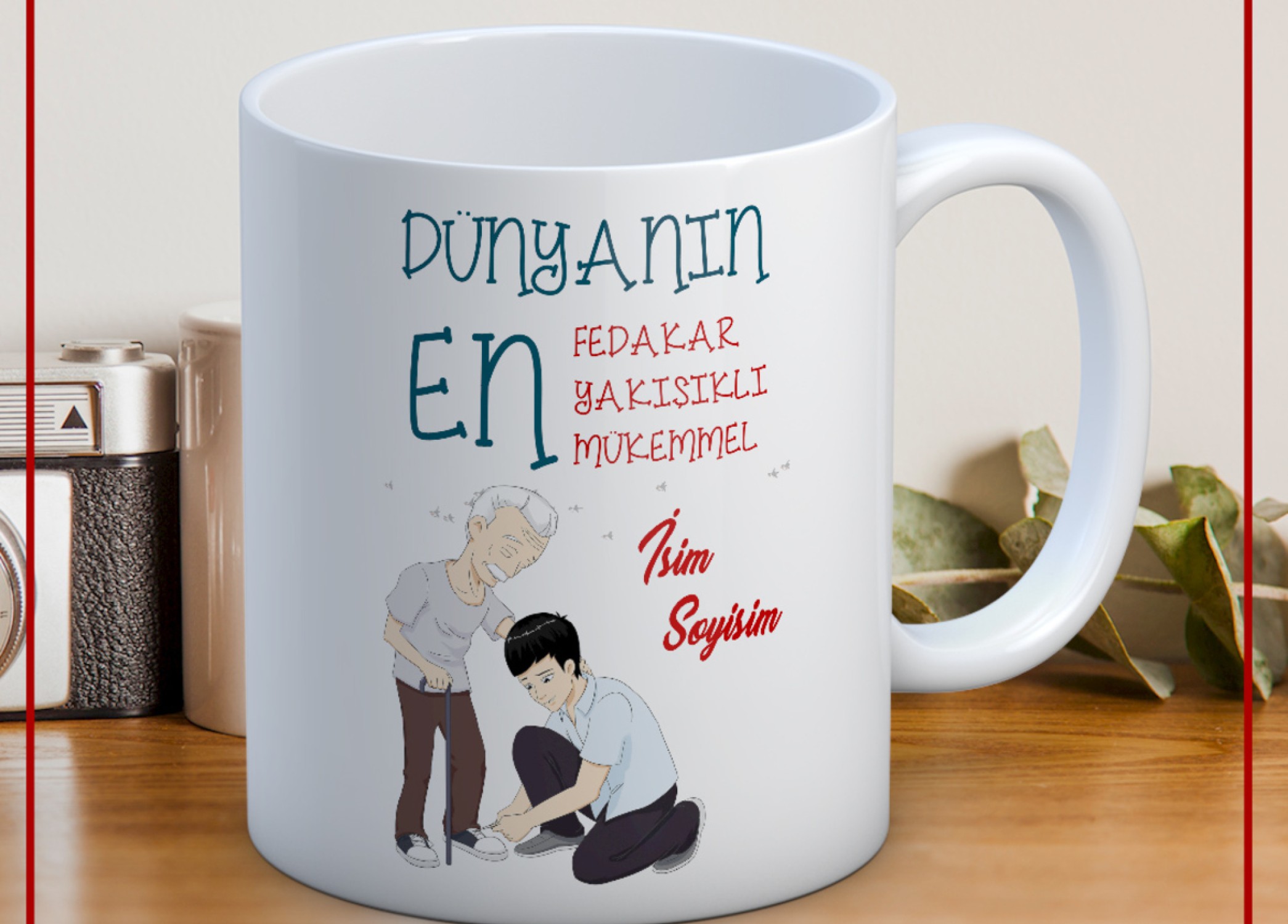 BABALAR GÜNÜ TEMALI İSİMLİ KİŞİYE ÖZEL SERAMİK KUPA BARDAK-17