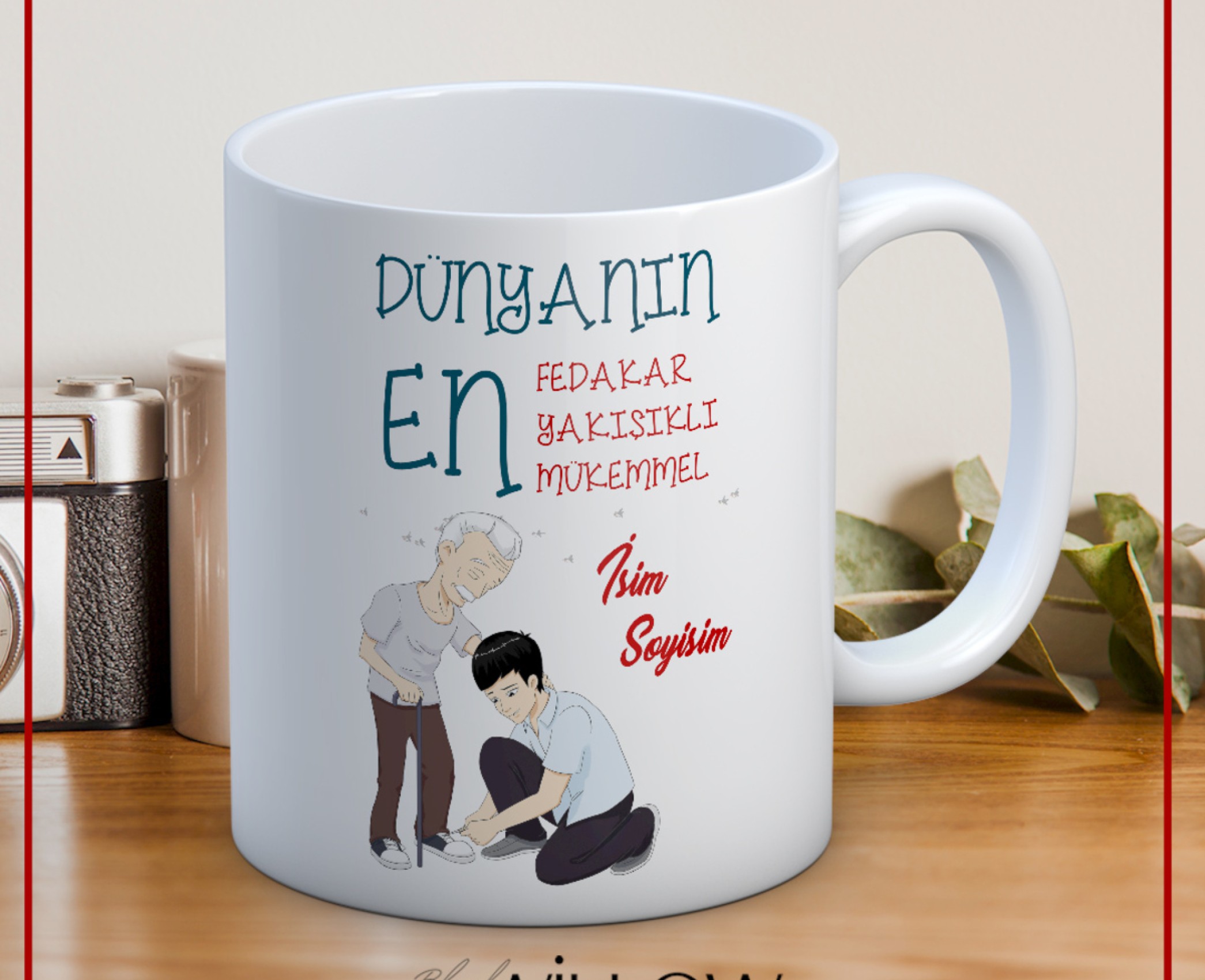 BABALAR GÜNÜ TEMALI İSİMLİ KİŞİYE ÖZEL SERAMİK KUPA BARDAK-17