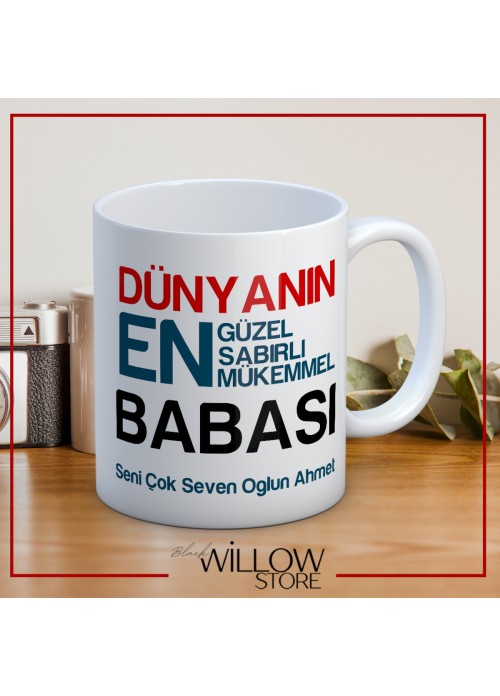 BABALAR GÜNÜ TEMALI İSİMLİ KİŞİYE ÖZEL SERAMİK KUPA BARDAK-33