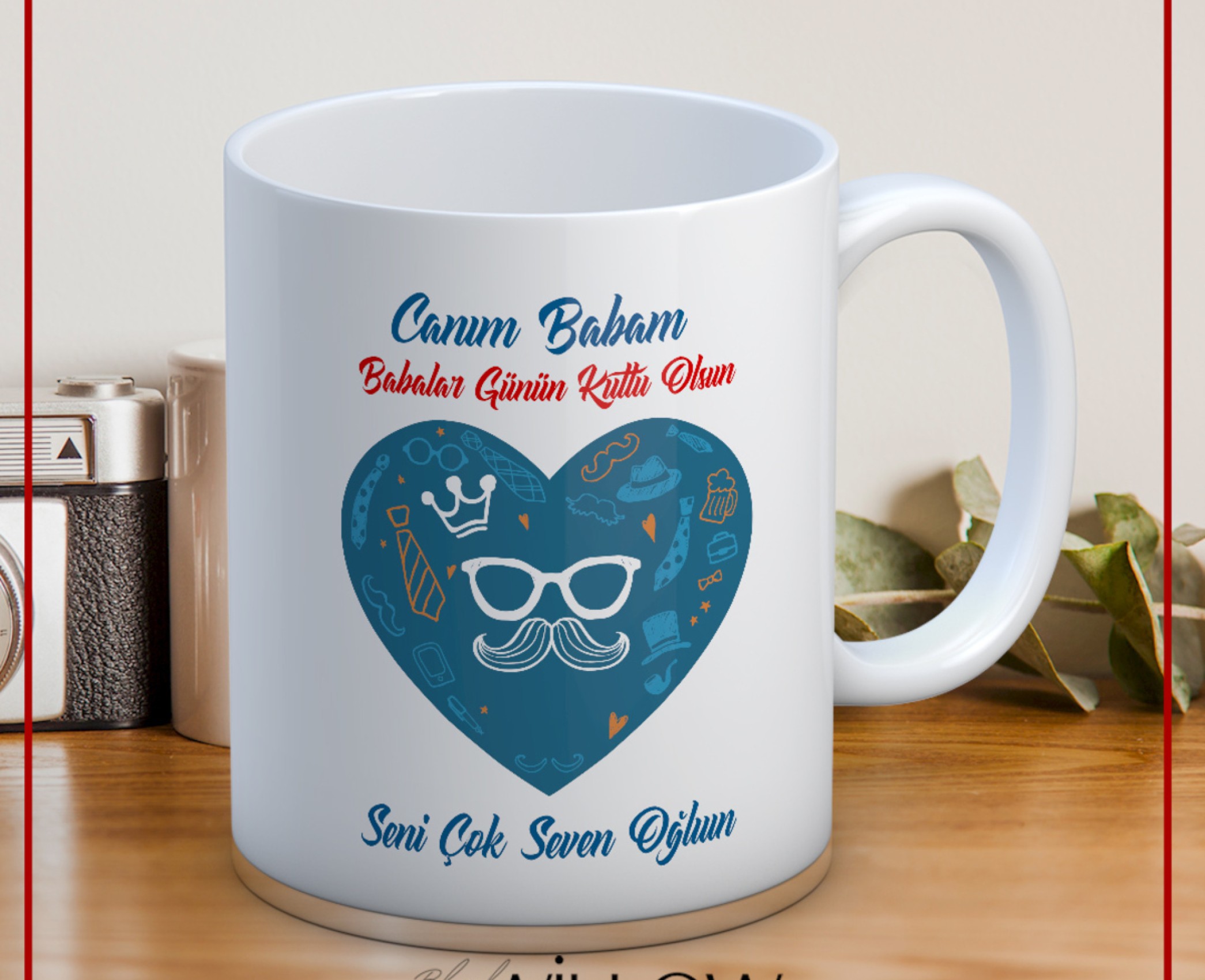 BABALAR GÜNÜ TEMALI İSİMLİ KİŞİYE ÖZEL SERAMİK KUPA BARDAK-80