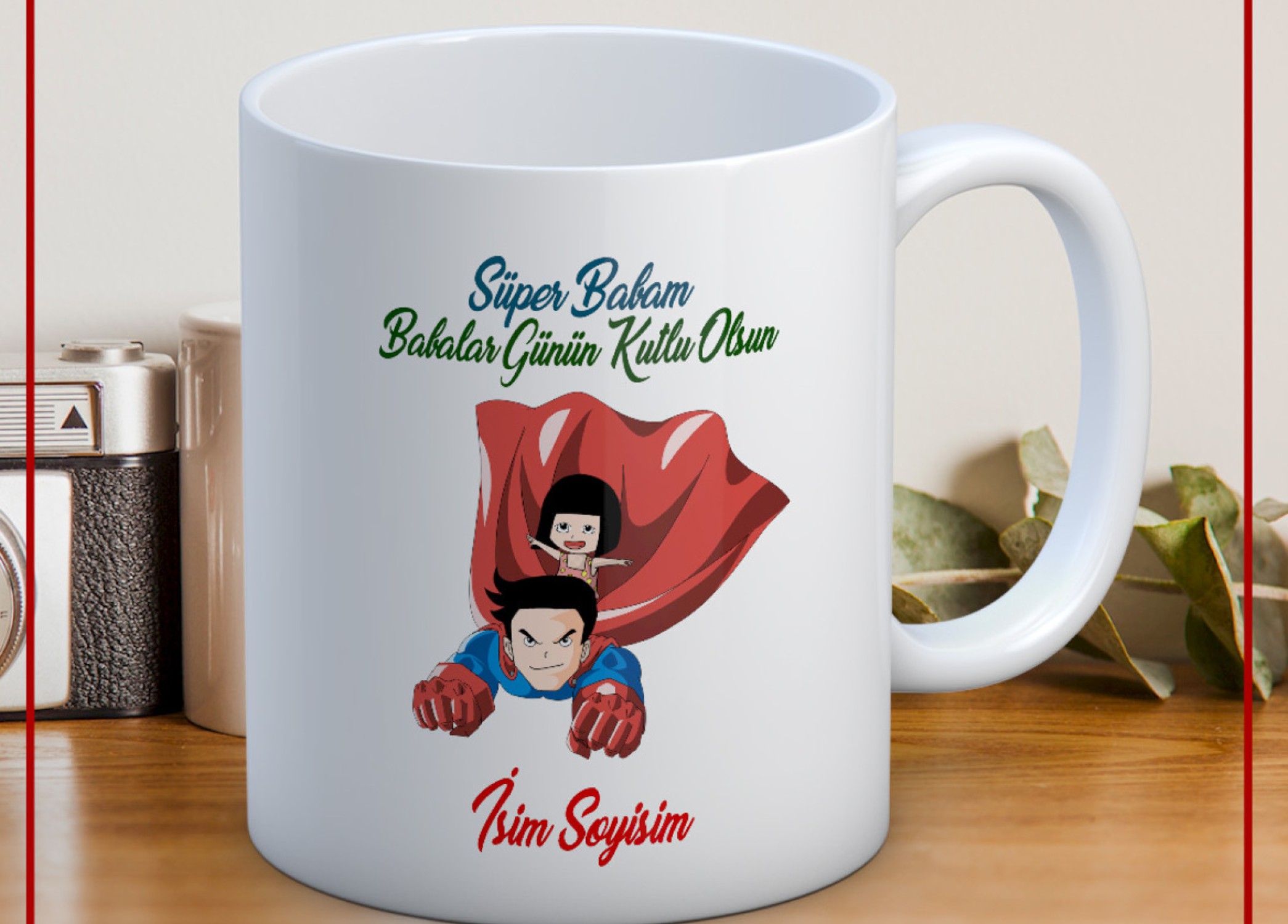 BABALAR GÜNÜ TEMALI İSİMLİ KİŞİYE ÖZEL SERAMİK KUPA BARDAK-4