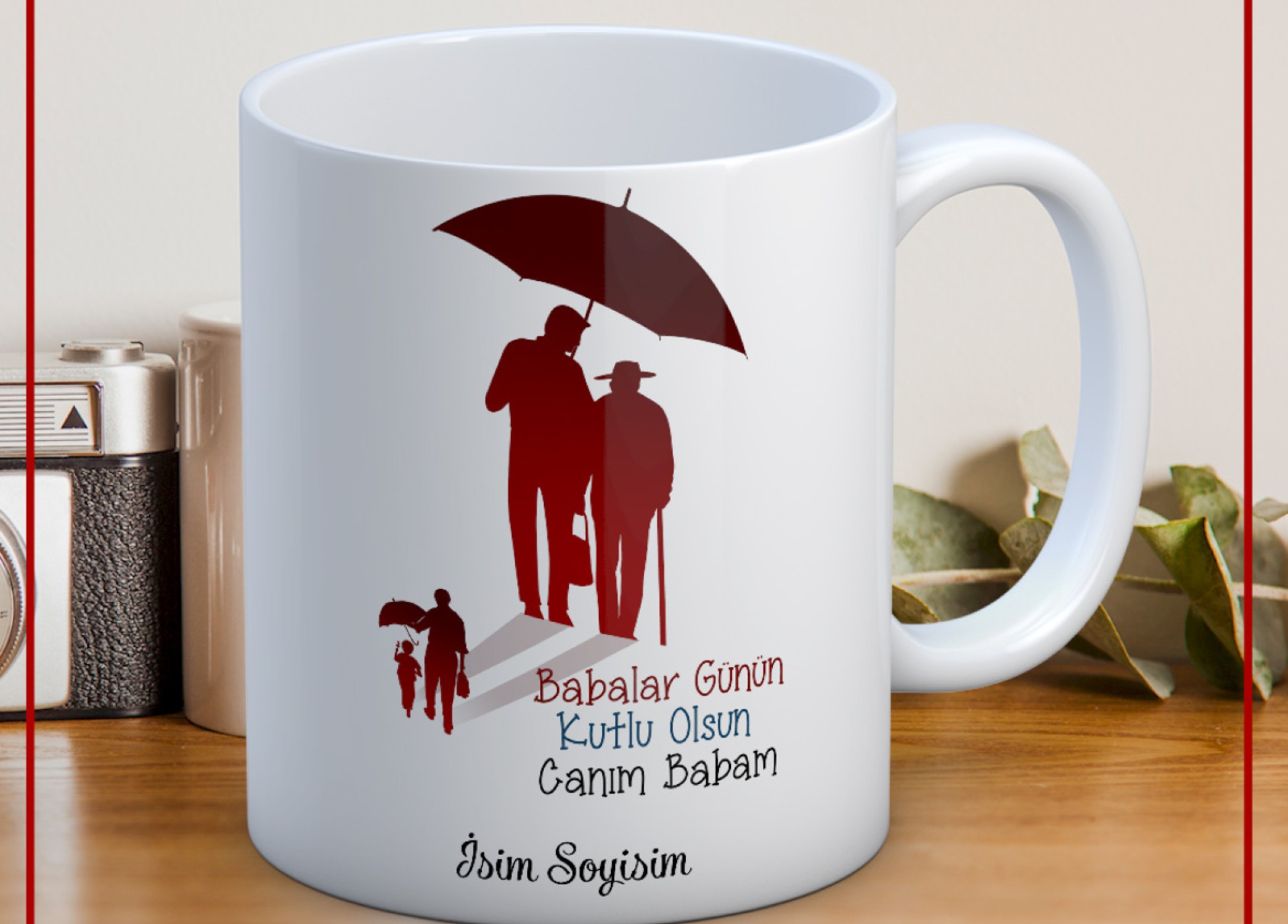 BABALAR GÜNÜ TEMALI İSİMLİ KİŞİYE ÖZEL SERAMİK KUPA BARDAK-6