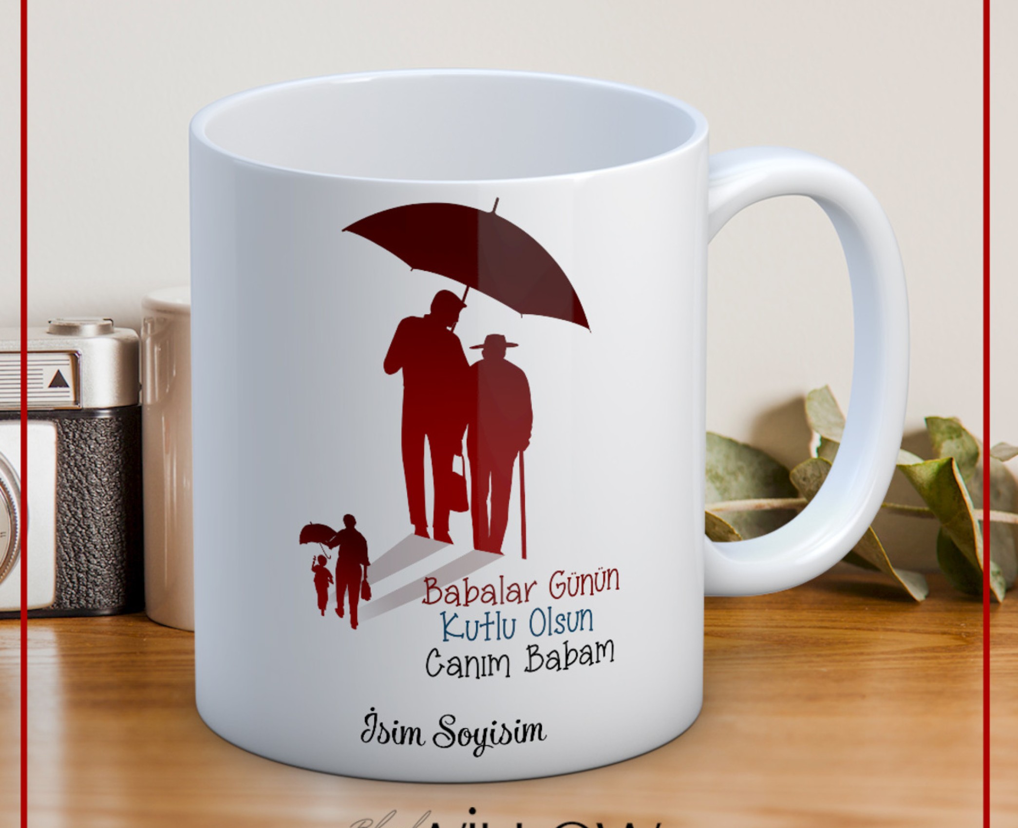 BABALAR GÜNÜ TEMALI İSİMLİ KİŞİYE ÖZEL SERAMİK KUPA BARDAK-6