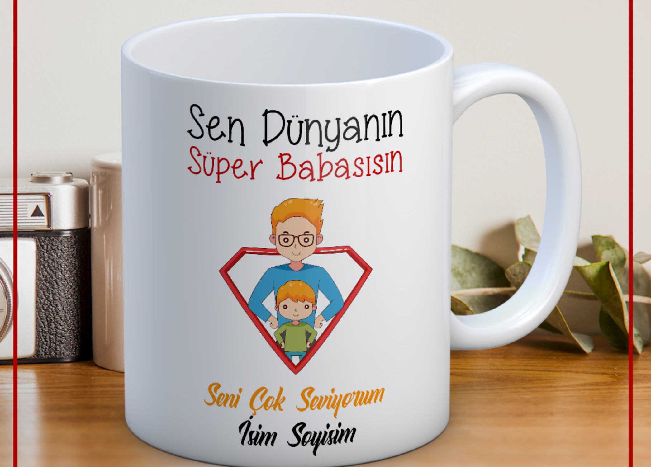 BABALAR GÜNÜ TEMALI İSİMLİ KİŞİYE ÖZEL SERAMİK KUPA BARDAK-3