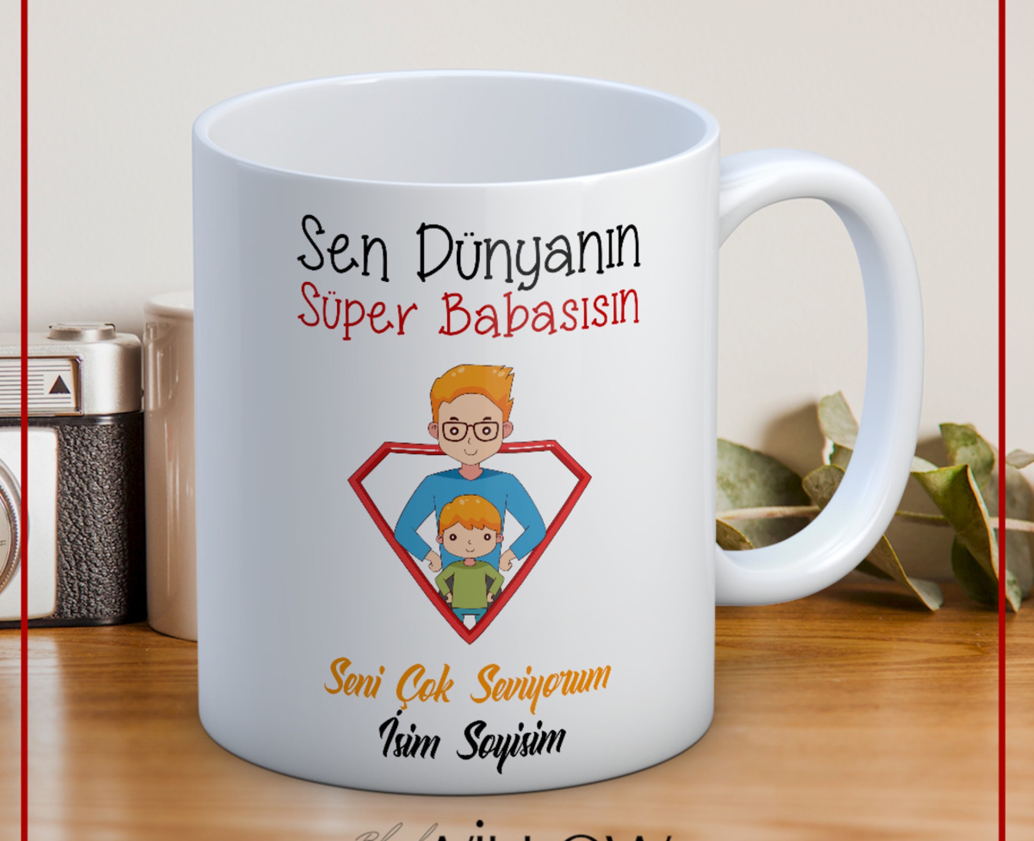 BABALAR GÜNÜ TEMALI İSİMLİ KİŞİYE ÖZEL SERAMİK KUPA BARDAK-3