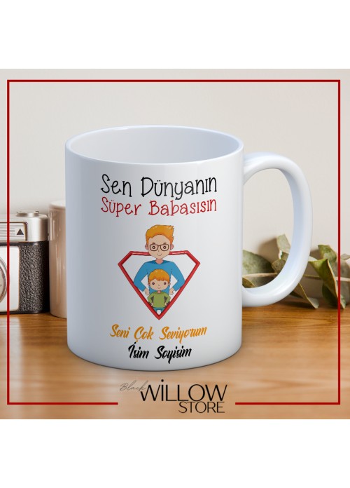 BABALAR GÜNÜ TEMALI İSİMLİ KİŞİYE ÖZEL SERAMİK KUPA BARDAK-3